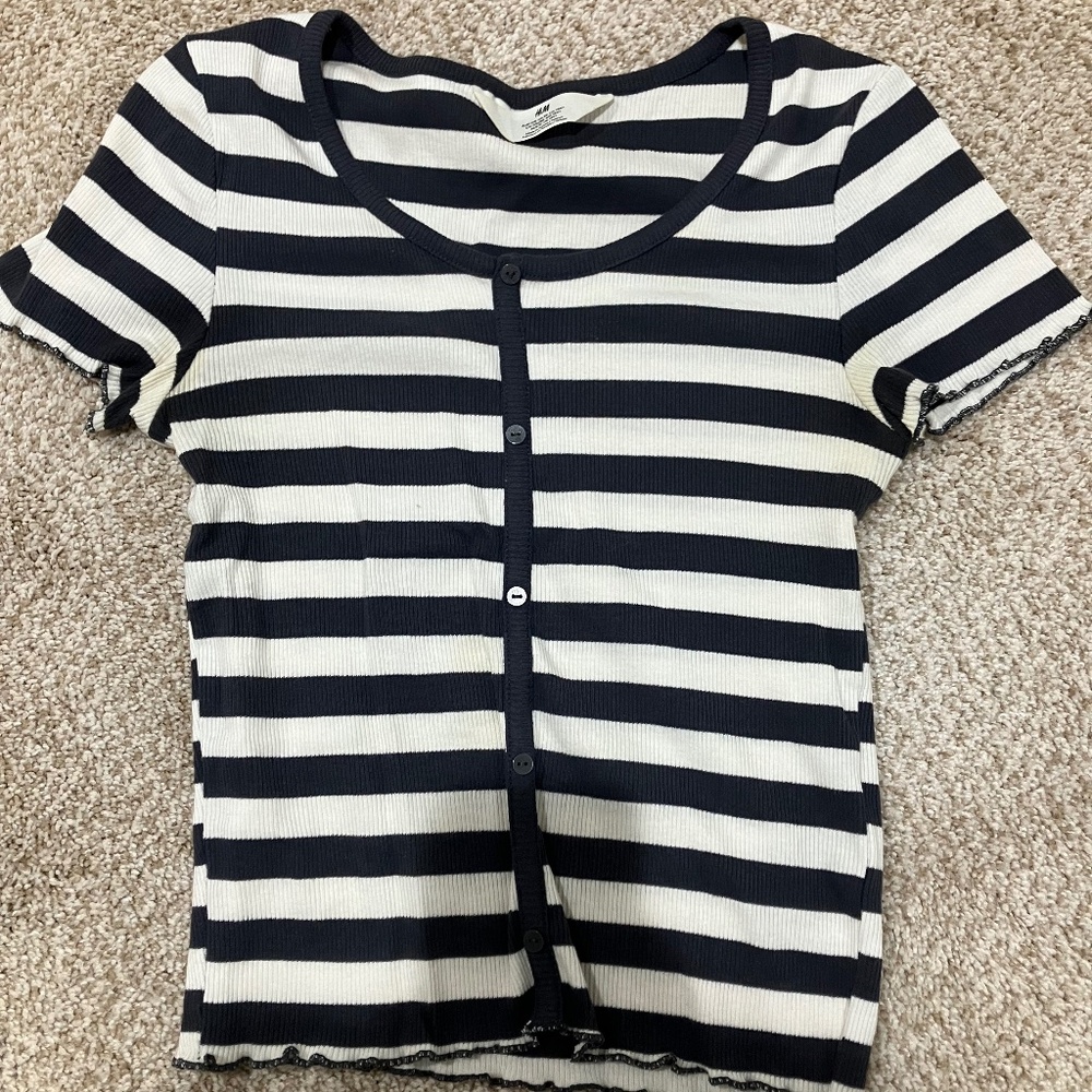 Grey and white striped top